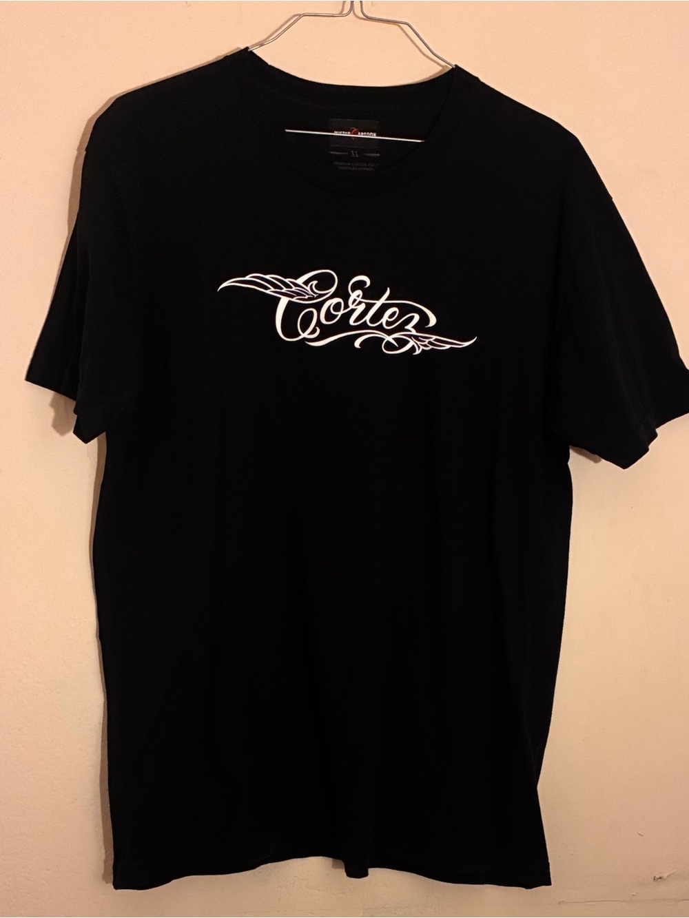 American Apparel Black Tee with White Cortez Script Logo